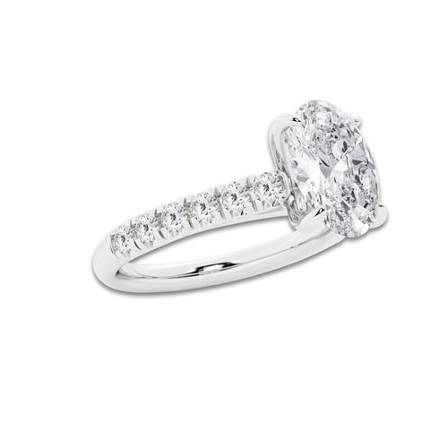 2.41 ctw Oval Lab-Grown Diamond Pave Engagement Ring in 14K White Gold for Women | D Color, VVS1 Clarity, IGI Certified 2.00 ct Center Diamond