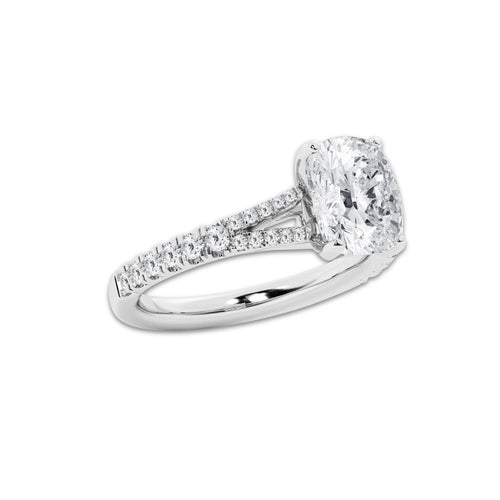 2.82 ctw Elongated Cushion Lab-Grown Diamond Split Shank Side Stone Engagement Ring in 14K White Gold for Women | Colorless D, VVS1 Clarity, IGI Certified 2.50 ct Center Diamond