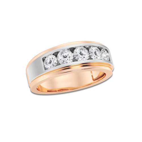 1 1/2 ctw Round Lab Grown Diamond Five-Stone Wedding Band 14K Two-Tone White & Rose Gold, DE, VS1