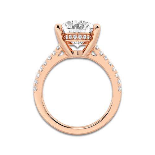 5.31 ctw Oval Lab-Grown Diamond Hidden Halo Side Stone Engagement Ring in 18K Rose Gold for Women | Colorless D, VVS1 Clarity, IGI Certified 5.00 ct Center Diamond