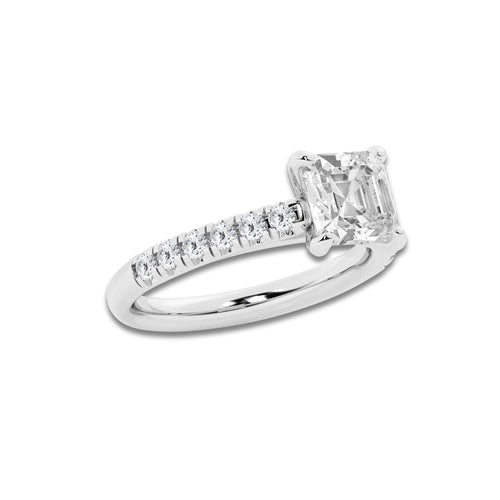 2.41 ctw Asscher Lab-Grown Diamond Pave Engagement Ring in 14K White Gold for Women | D Color, VVS1 Clarity, IGI Certified 2.00 ct Center Diamond