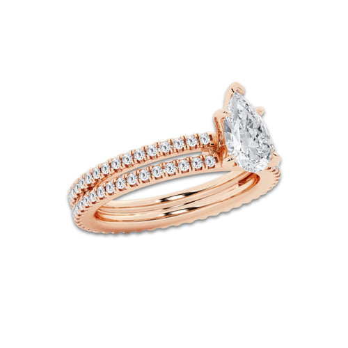 1.69 ctw Pear Lab-Grown Diamond Double Row Diamond Engagement Ring in 14K Rose Gold for Women | Colorless D, VVS1 Clarity, IGI Certified 1.00 ct Center Diamond