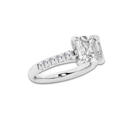3.93 ctw Asscher Lab-Grown Diamond Pave Engagement Ring in 14K White Gold for Women | D Color, VVS1 Clarity, IGI Certified 3.50 ct Center Diamond