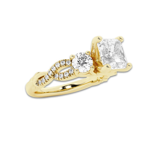 2.62 ctw Asscher Lab-Grown Diamond Side Stone Engagement Ring in 14K Yellow Gold for Women | Colorless D, VVS1 Clarity, IGI Certified 2.00 ct Center Diamond
