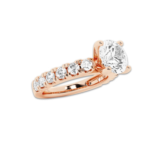 2.50 ctw Round Lab-Grown Diamond Split-Prong Set Side Stone Engagement Ring in 14K Rose Gold for Women | Colorless E, VS1 Clarity, IGI Certified 1.50 ct Center Diamond