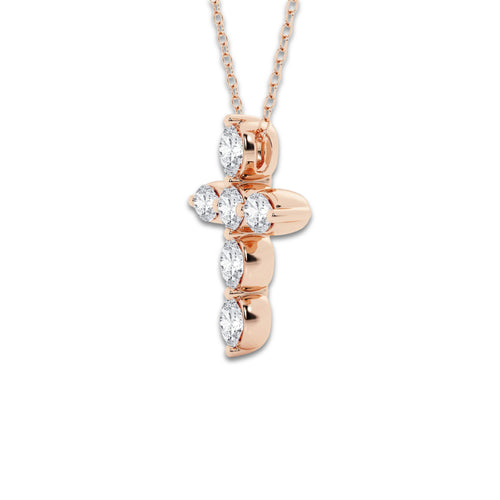 1 ctw Round and Oval Lab Grown Diamond Floating Cross Pendant 14K Rose Gold, DE, VS1
