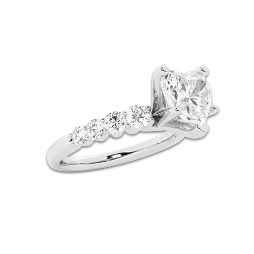 2.04 Ct Heart Lab-Grown Diamond Half Eternity Engagement Ring in Platinum for Female, Colorless (D), VVS1 Clarity | IGI Certified, 1.50 Ct Center Diamond
