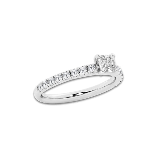 0.89 ctw Asscher Lab-Grown Diamond Pave Engagement Ring in 14K White Gold for Women | E Color, VS1 Clarity, IGI Certified 0.50 ct Center Diamond
