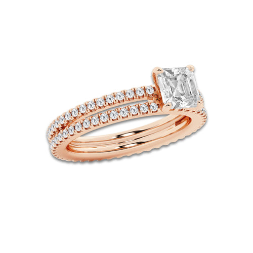 Maya 1 3/4 ctw Asscher Lab Grown Diamond Split Double Band Eternity Engagement Ring 14K Rose Gold, D, VVS | IGI Certified, 1 ct Center