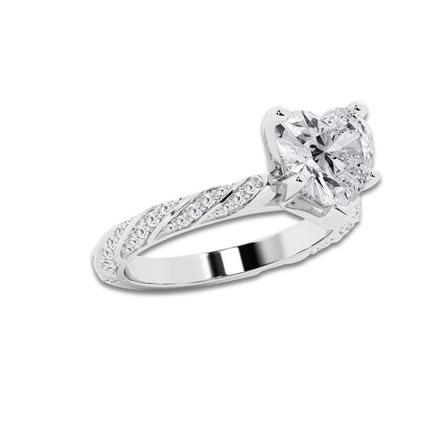 4.42 ctw Heart Lab-Grown Diamond Twisted Band Engagement Ring in Platinum for Women | Colorless E, VS1 Clarity, IGI Certified 4.00 ct Center Diamond