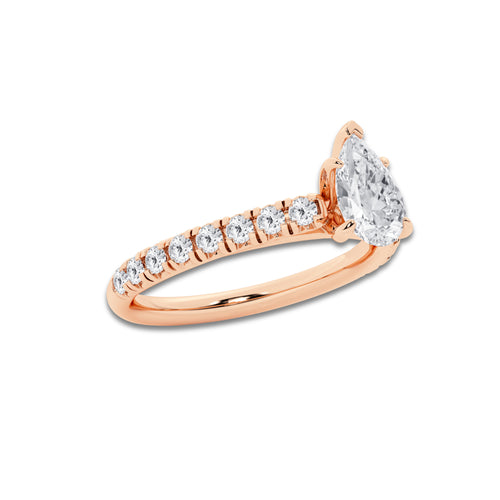 0.89 ctw Pear Lab-Grown Diamond Pave Engagement Ring in 14K Rose Gold for Women | E Color, VS1 Clarity, IGI Certified 0.50 ct Center Diamond