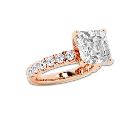 9.00 ctw Asscher Lab-Grown Diamond Split-Prong Set Side Stone Engagement Ring in 14K Rose Gold for Women | Colorless E, VS1 Clarity, IGI Certified 8.00 ct Center Diamond