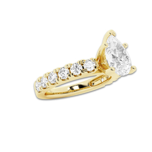 3.00 ctw Pear Lab-Grown Diamond Split-Prong Set Side Stone Engagement Ring in 14K Yellow Gold for Women | Colorless E, VS1 Clarity, IGI Certified 2.00 ct Center Diamond