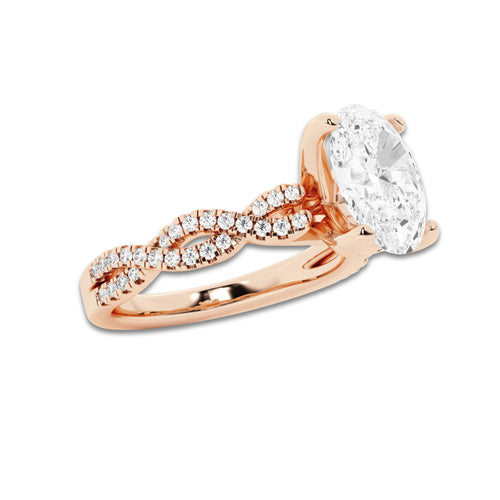 1.75 ctw Oval Lab-Grown Diamond Twisted Shank Engagement Ring in 14K Rose Gold for Women | D Color, VVS1 Clarity, IGI Certified 1.50 ct Center Diamond