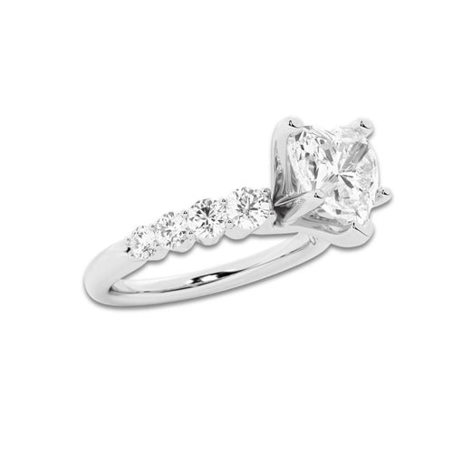 2.04 Ct Heart Lab-Grown Diamond Half Eternity Engagement Ring in 14K White Gold for Female, Colorless (E), VS1 Clarity | IGI Certified, 1.50 Ct Center Diamond