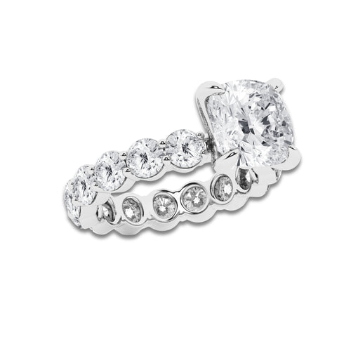 6 3/4 ctw Cushion Lab Grown Diamond Solitaire Eternity Engagement Ring Platinum, D, VVS | 3 ct Center