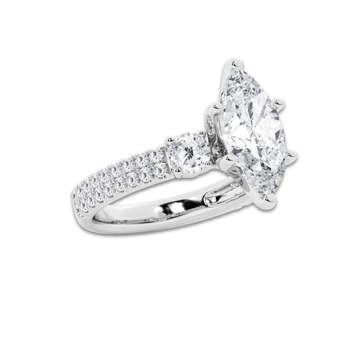 4.00 ctw Marquise Lab-Grown Diamond Three Stone Double Row Engagement Ring in 14K White Gold for Women | D Color, VVS1 Clarity, IGI Certified 3.00 ct Center Diamond