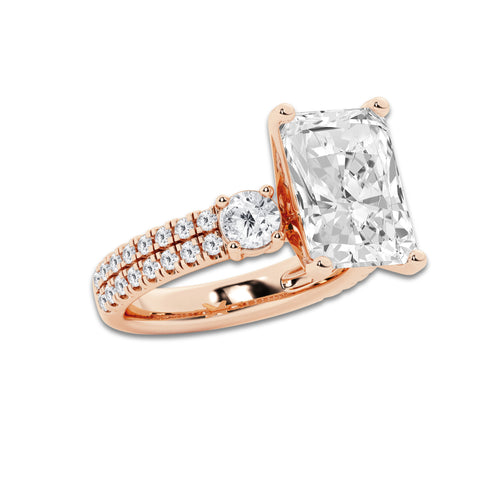 7.96 ctw Radiant Lab-Grown Diamond Three Stone Double Row Engagement Ring in 14K Rose Gold for Women | E Color, VS1 Clarity, IGI Certified 7.00 ct Center Diamond
