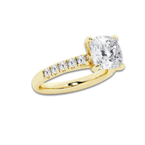 3.93 ctw Cushion Lab-Grown Diamond Pave Engagement Ring in 14K Yellow Gold for Women | E Color, VS1 Clarity, IGI Certified 3.50 ct Center Diamond