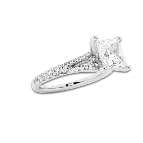 1.83 ctw Princess Lab-Grown Diamond Split Shank Side Stone Engagement Ring in 14K White Gold for Women | Colorless D, VVS1 Clarity, IGI Certified 1.50 ct Center Diamond