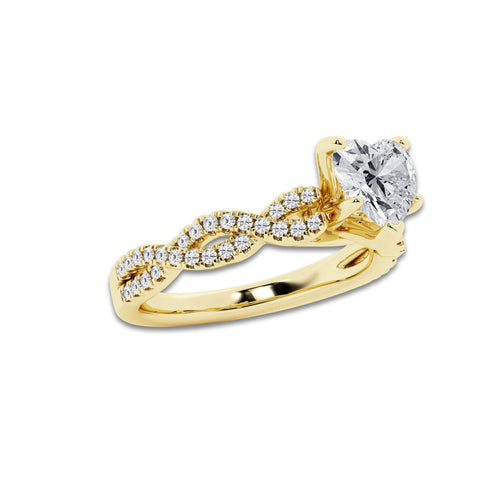 1.25 ctw Heart Lab-Grown Diamond Twisted Shank Engagement Ring in 14K Yellow Gold for Women | E Color, VS1 Clarity, IGI Certified 1.00 ct Center Diamond