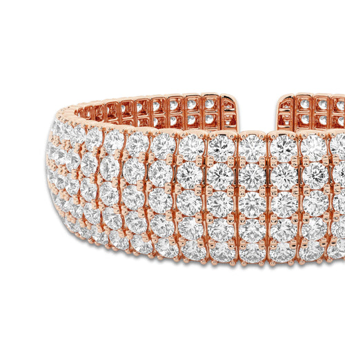 32 1/2 ctw Round Lab Grown Diamond Multi-Row Flex Cuff Bracelet - 7 Inches 14K Rose Gold, DE, VS1