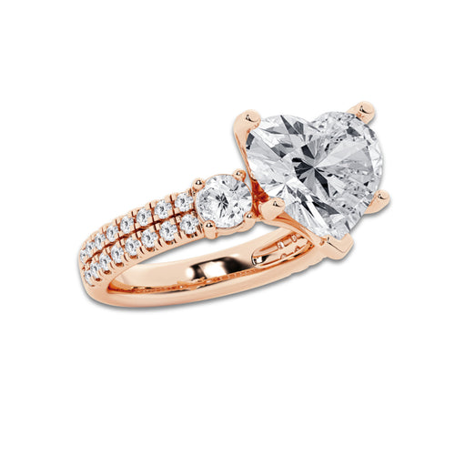 6.96 ctw Heart Lab-Grown Diamond Three Stone Double Row Engagement Ring in 14K Rose Gold for Women | E Color, VS1 Clarity, IGI Certified 6.00 ct Center Diamond