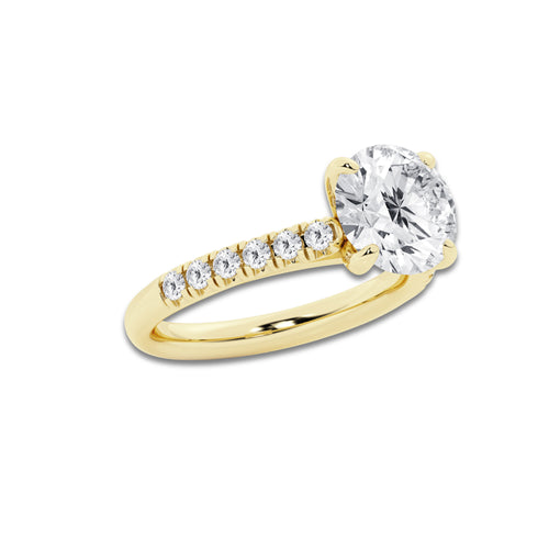 3.40 ctw Round Lab-Grown Diamond Pave Engagement Ring in 14K Yellow Gold for Women | D Color, VVS1 Clarity, IGI Certified 3.00 ct Center Diamond