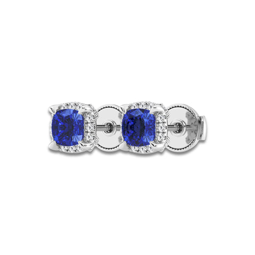 7.0x7.0 mm Cushion Cut Created Sapphire and 1/3 ctw Round Lab Grown Diamond Shadow Halo Stud Earrings Platinum