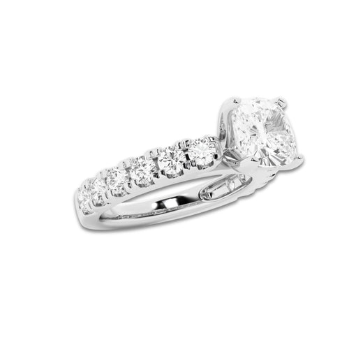 3.00 ctw Cushion Lab-Grown Diamond Split-Prong Set Side Stone Engagement Ring in 14K White Gold for Women | Colorless D, VVS1 Clarity, IGI Certified 2.00 ct Center Diamond