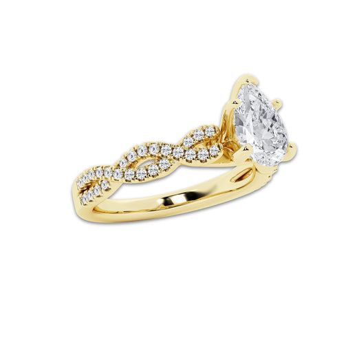 1.00 ctw Pear Lab-Grown Diamond Twisted Shank Engagement Ring in 14K Yellow Gold for Women | E Color, VS1 Clarity, Not Certified 0.75 ct Center Diamond