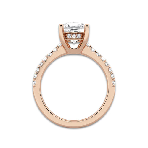 3.28 ctw Elongated Cushion Lab-Grown Diamond Hidden Halo Side Stone Engagement Ring in 18K Rose Gold for Women | Colorless E, VS1 Clarity, IGI Certified 3.00 ct Center Diamond