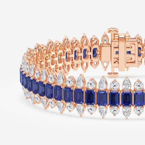 14 1/2 Emerald Cut Created Sapphire and Round and Pear Lab Grown Diamond Bracelet - 7 Inches 14K Rose Gold