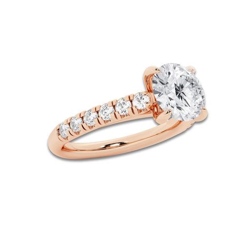 2.40 ctw Round Lab-Grown Diamond Pave Engagement Ring in 14K Rose Gold for Women | E Color, VS1 Clarity, IGI Certified 2.00 ct Center Diamond