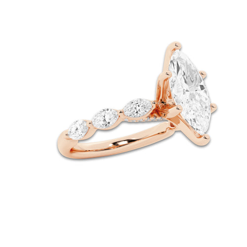 2.98 ctw Marquise Lab-Grown Diamond Marquise Side Stone Engagement Ring in 14K Rose Gold for Women | Colorless D, VVS1 Clarity, IGI Certified 2.50 ct Center Diamond