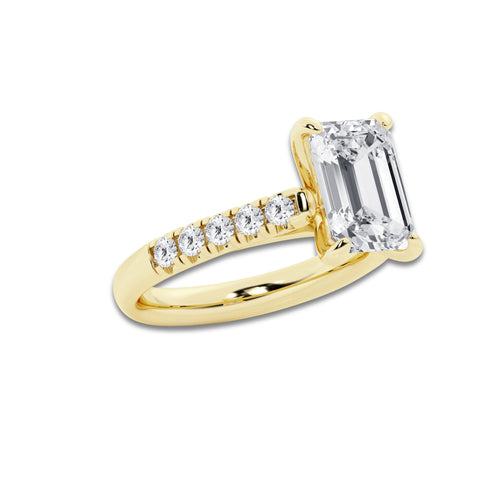 3.93 ctw Emerald Lab-Grown Diamond Pave Engagement Ring in 14K Yellow Gold for Women | E Color, VS1 Clarity, IGI Certified 3.50 ct Center Diamond