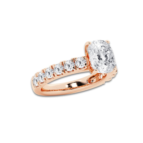 3.50 ctw Elongated Cushion Lab-Grown Diamond Split-Prong Set Side Stone Engagement Ring in 14K Rose Gold for Women | Colorless D, VVS1 Clarity, IGI Certified 2.50 ct Center Diamond