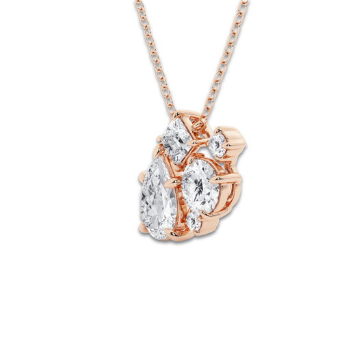 2 ctw Mosaic Five Stone Pendant 14K Rose Gold, E, VS1 | IGI Certified, 1 ct Center