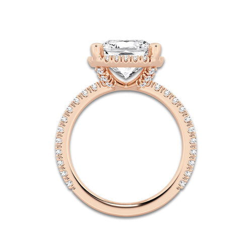 4 5/8 ctw Cushion Lab Grown Diamond Halo Engagement Ring 18K Rose Gold, E, VS1 | 4 ct Center
