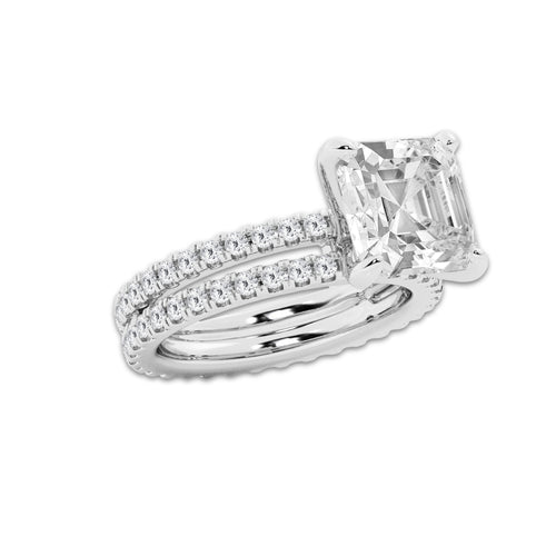 6.22 ctw Asscher Lab-Grown Diamond Double Row Diamond Engagement Ring in Platinum for Women | Colorless E, VS1 Clarity, IGI Certified 5.00 ct Center Diamond