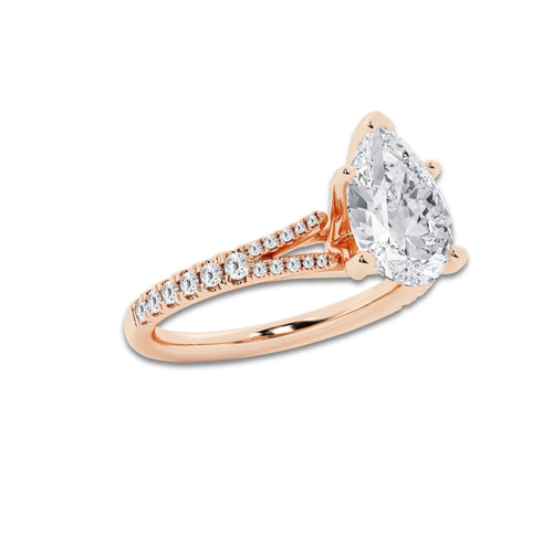 3.33 ctw Pear Lab-Grown Diamond Split Shank Side Stone Engagement Ring in 14K Rose Gold for Women | Colorless D, VVS1 Clarity, IGI Certified 3.00 ct Center Diamond