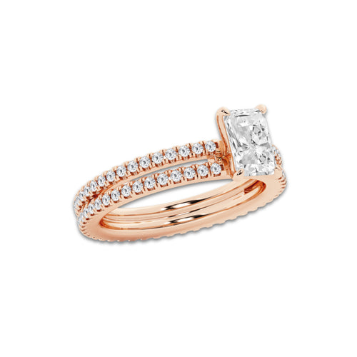 1.69 ctw Radiant Lab-Grown Diamond Double Row Diamond Engagement Ring in 14K Rose Gold for Women | Colorless E, VS1 Clarity, IGI Certified 1.00 ct Center Diamond