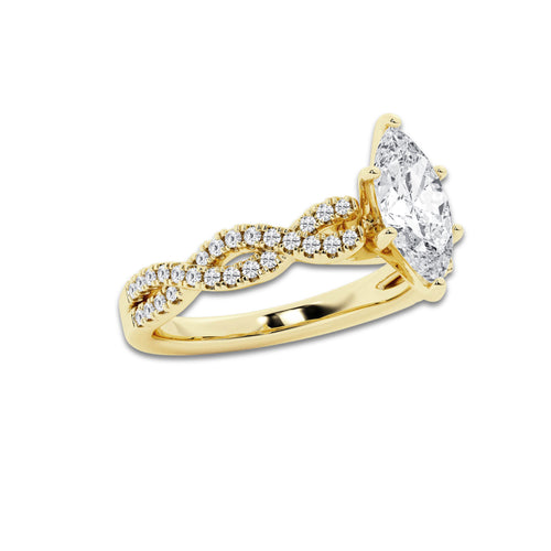 1.00 ctw Marquise Lab-Grown Diamond Twisted Shank Engagement Ring in 14K Yellow Gold for Women | E Color, VS1 Clarity, Not Certified 0.75 ct Center Diamond