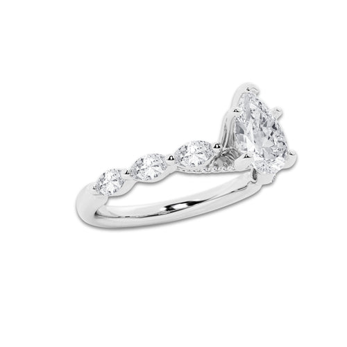 1.41 ctw Pear Lab-Grown Diamond Marquise Side Stone Engagement Ring in Platinum for Women | Colorless E, VS1 Clarity, IGI Certified 1.00 ct Center Diamond