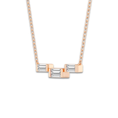 1/4 ctw Baguette Lab Grown Diamond Three Station Pendant with Adjustable Chain 14K Rose Gold, DE, VS1