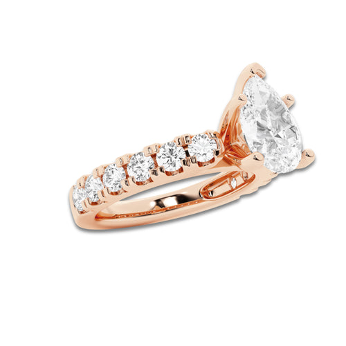 2.50 ctw Pear Lab-Grown Diamond Split-Prong Set Side Stone Engagement Ring in 14K Rose Gold for Women | Colorless E, VS1 Clarity, IGI Certified 1.50 ct Center Diamond