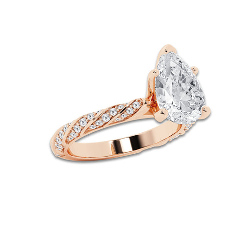 3.44 ctw Pear Lab-Grown Diamond Twisted Band Engagement Ring in 14K Rose Gold for Women | Colorless D, VVS1 Clarity, IGI Certified 3.00 ct Center Diamond
