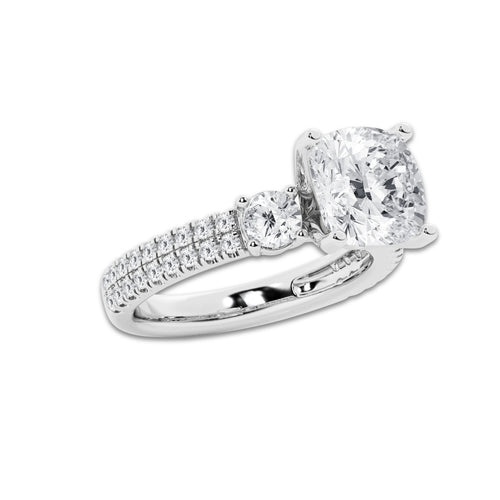 4.46 ctw Cushion Lab-Grown Diamond Three Stone Double Row Engagement Ring in Platinum for Women | E Color, VS1 Clarity, IGI Certified 3.50 ct Center Diamond