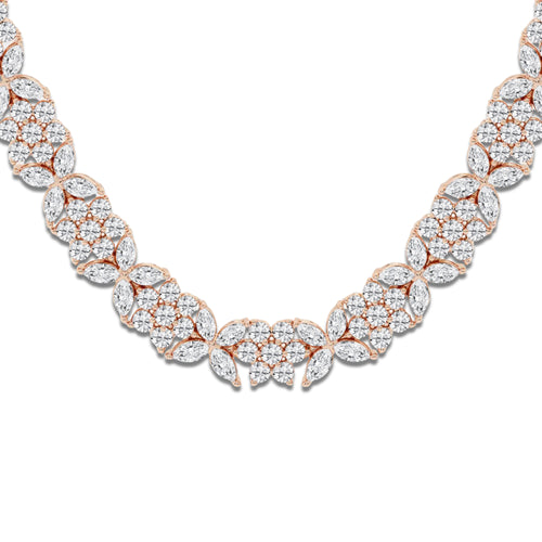 13 1/3 ctw Emerald Lab Grown Diamond Alternating Tennis Necklace 14K Rose Gold, DE, VS1
