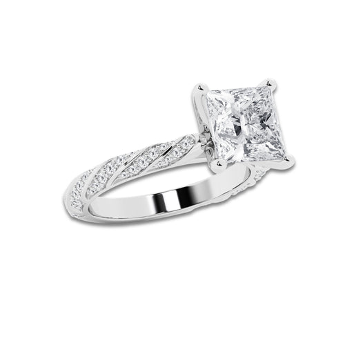 3.92 ctw Princess Lab-Grown Diamond Twisted Band Engagement Ring in 14K White Gold for Women | Colorless E, VS1 Clarity, IGI Certified 3.50 ct Center Diamond